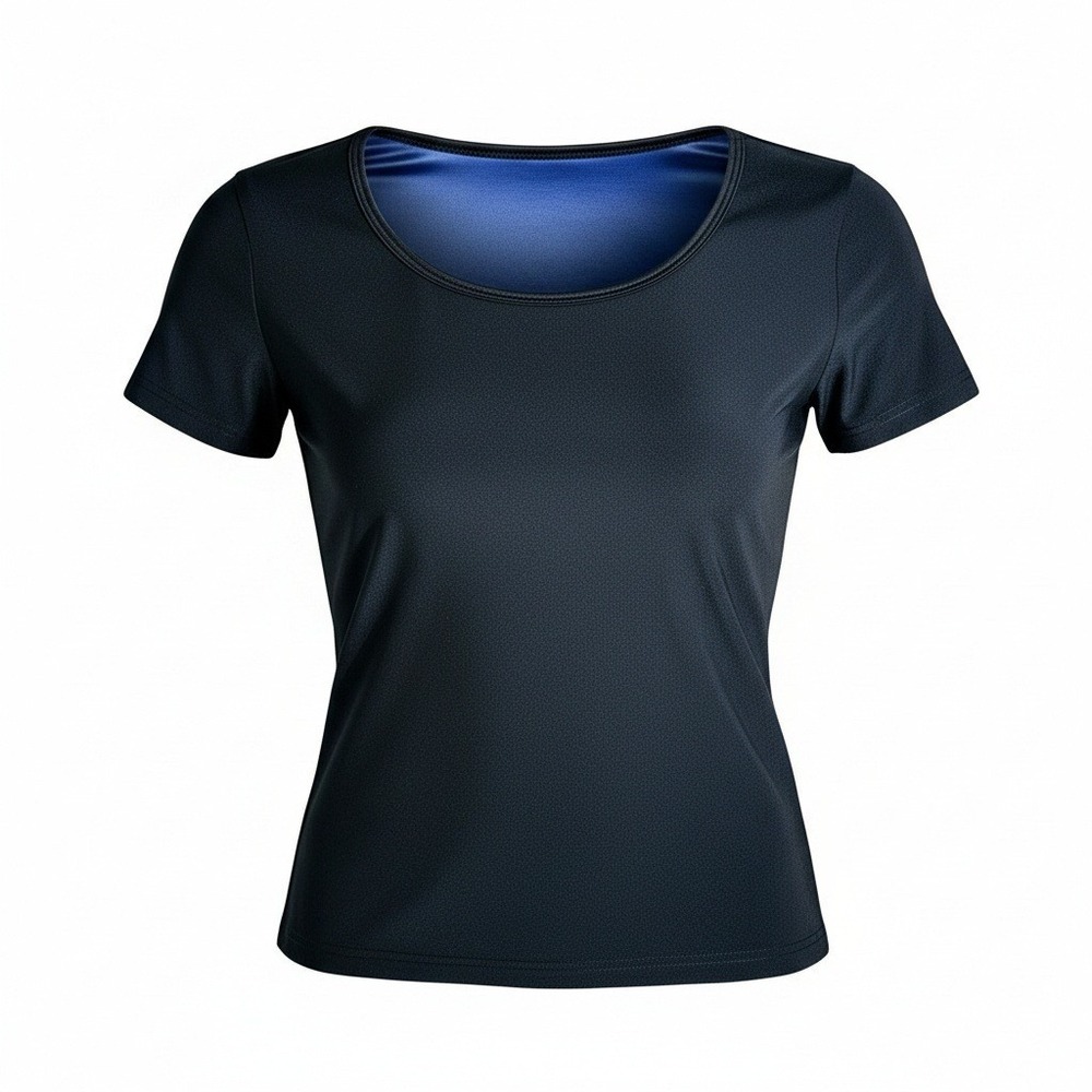 New Large Black Sauna Shirt Short Sleeve Sweat Workout Top Athletic Blue Waist